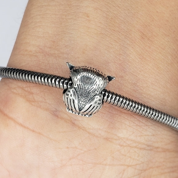 Owl Charm for Bracelet Sterling Silver 925 Owl Blue Zirconia Eyes Jewelry Gift - Picture 3 of 5